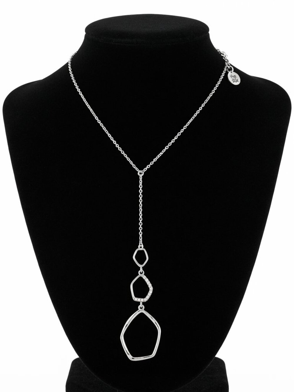 The Sak Women's Y Drop Lariat Necklace Silver Metal Cz Open Pendant 18 Inches